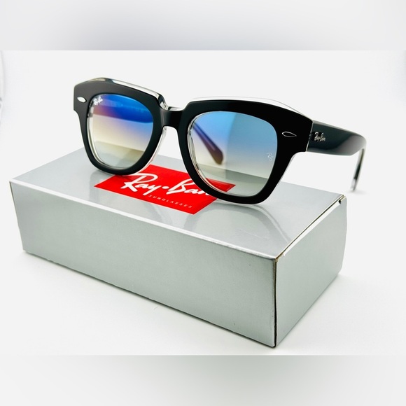 Ray-Ban State Street Women’s Sunglasses RB2186 Black Transparent frame Blue Lens - Picture 13 of 15